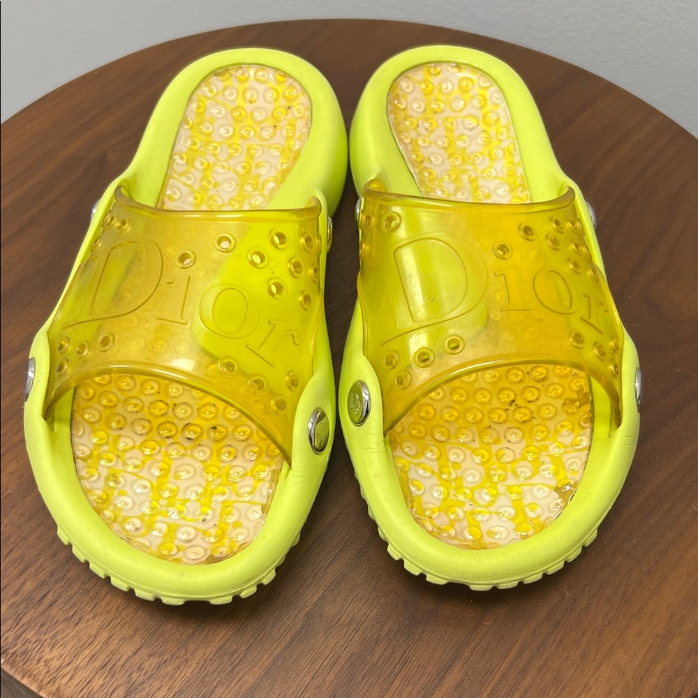 Dior Neon Yellow Jelly Slide Sandals